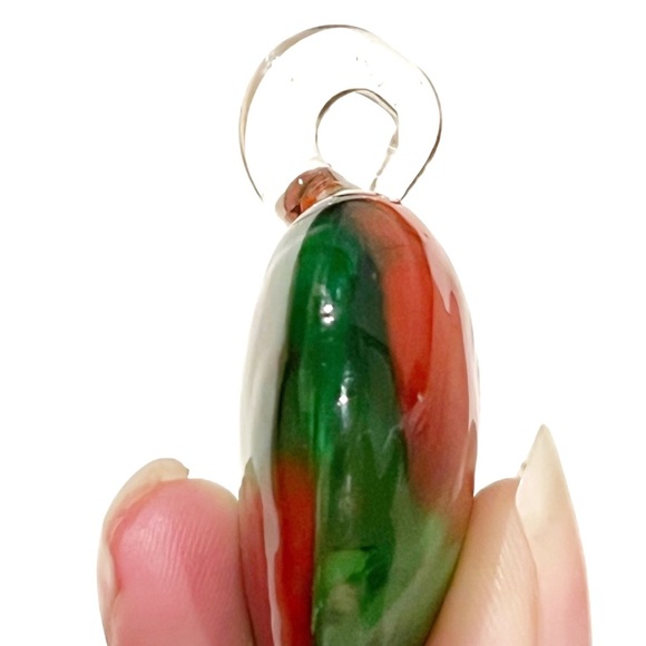 Large Art Glass Heart Necklace Pendant Red Green White Holiday Christmas Swirl - Picture 9 of 11